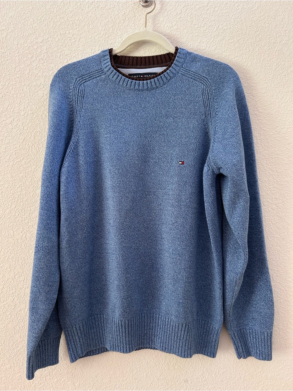 Tommy Hilfiger Blue and Brown Double Collar Crewneck Sweater Size S